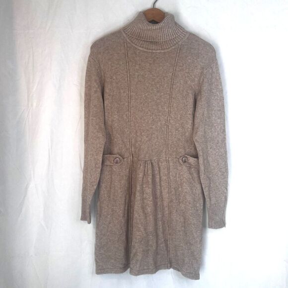 Simply Couture Turtleneck Sweater Dress Preppy Cozy Size MD* Neutral Minimalist - Picture 6 of 9